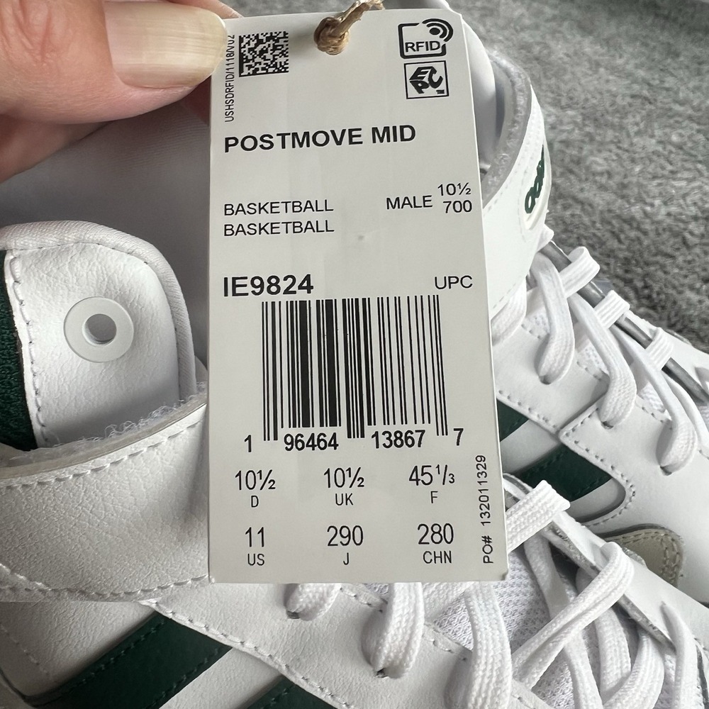 Adidas Postmove Mid Mens 11 White Green Basketball Shoes Sneakers Gum IE9824 - Picture 11 of 12